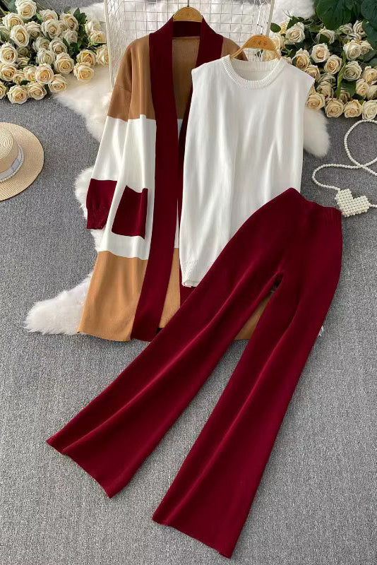 Orange/Burgundy 3 pieces Elegant Knit Suit