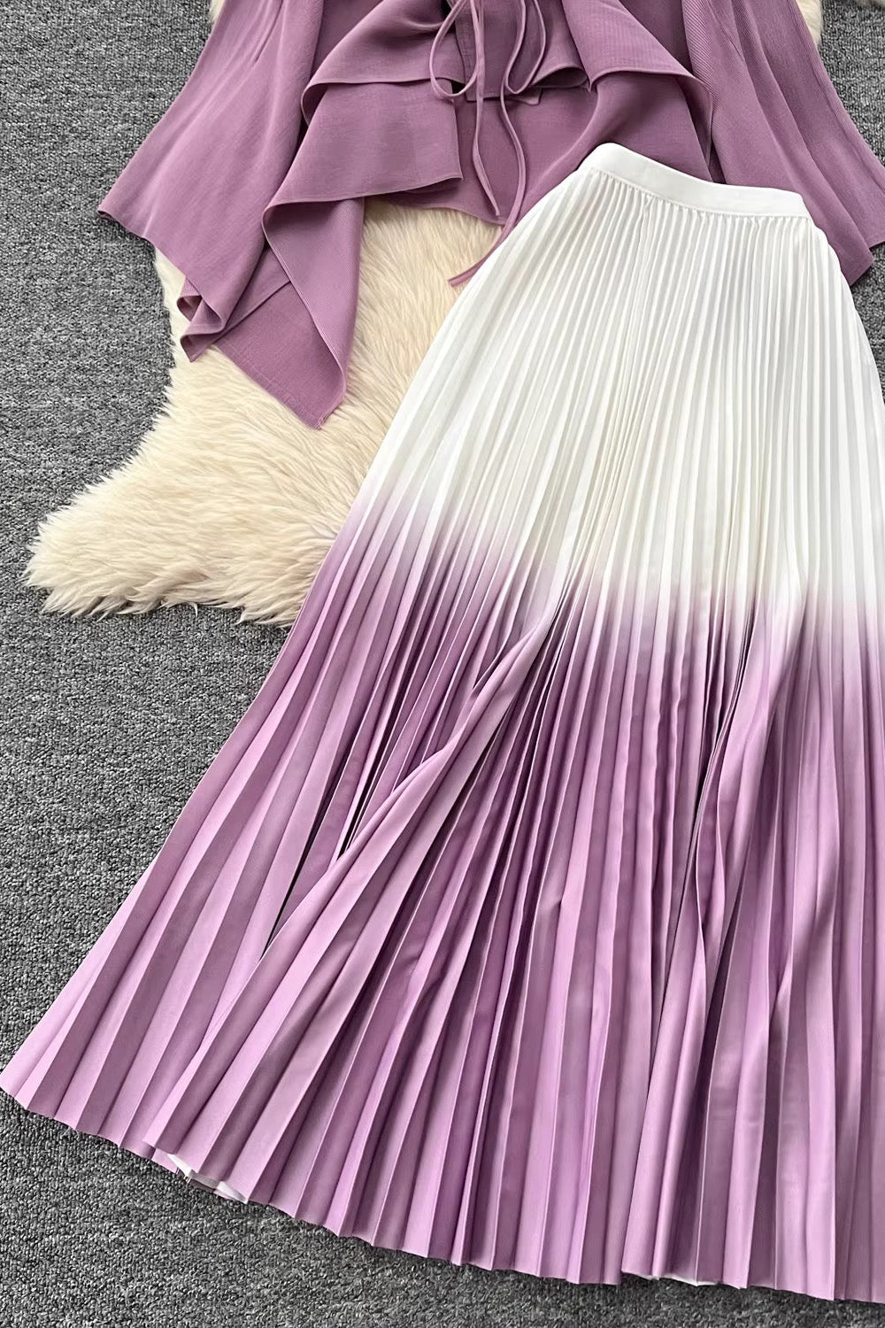 Pleated Skirt Set-Purple