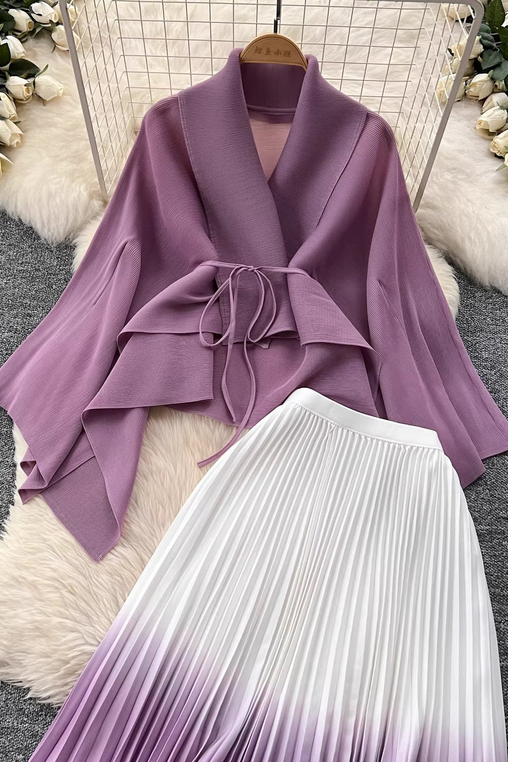 Pleated Skirt Set-Purple