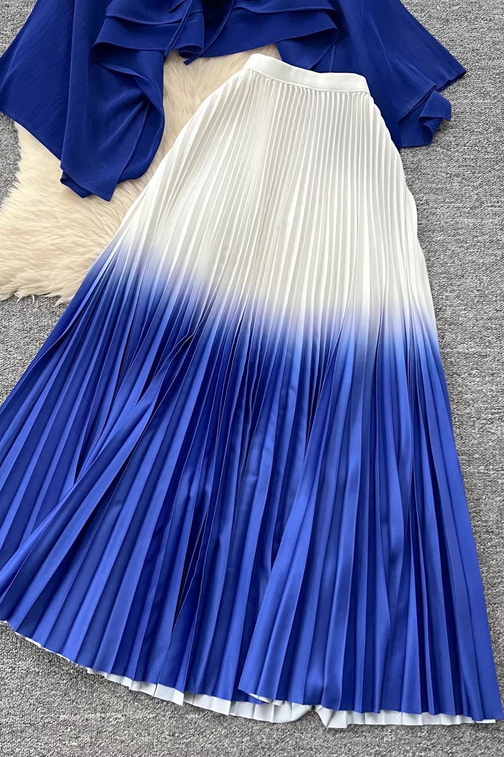 Pleated Skirt Set-Blue