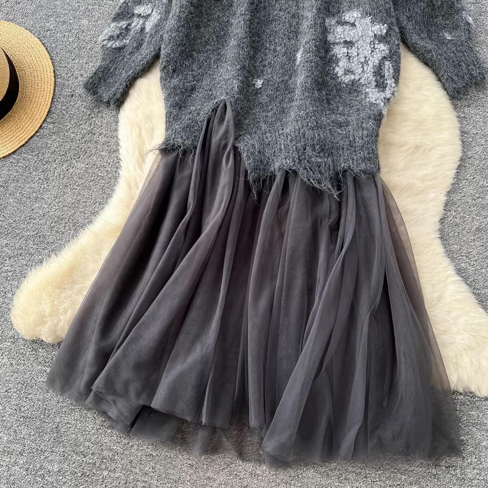 Gray Tulle Tunic/Short Dress