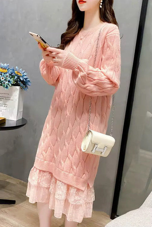 Knit Lace Tunic-Pink