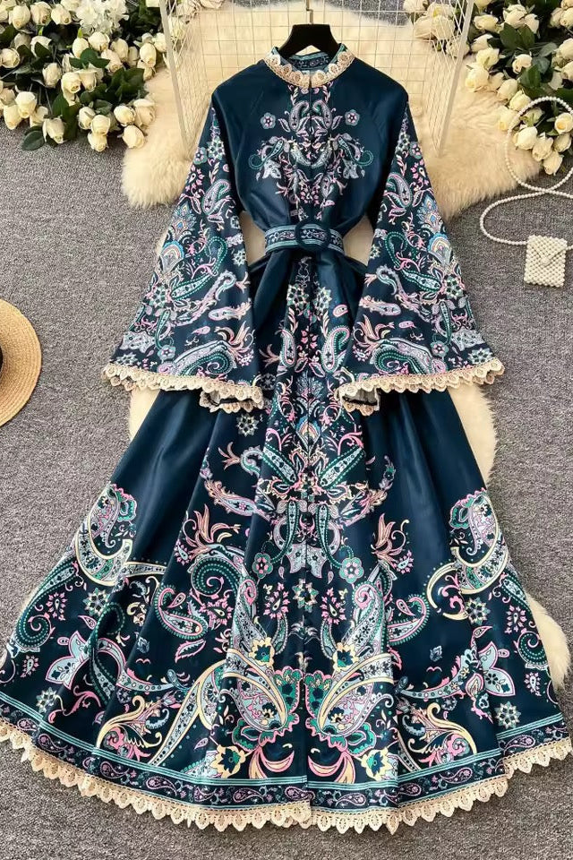 Blue Flare Sleeve Dress