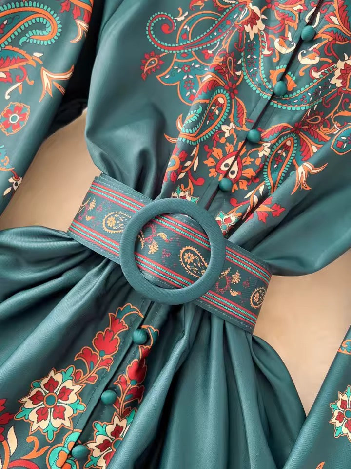 Green Flare Sleeve Dress