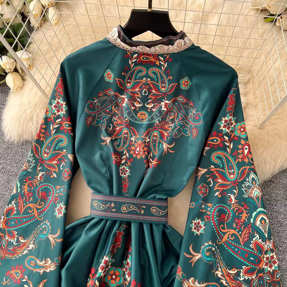 Green Flare Sleeve Dress