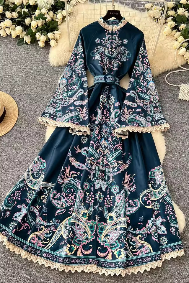 Blue Flare Sleeve Dress