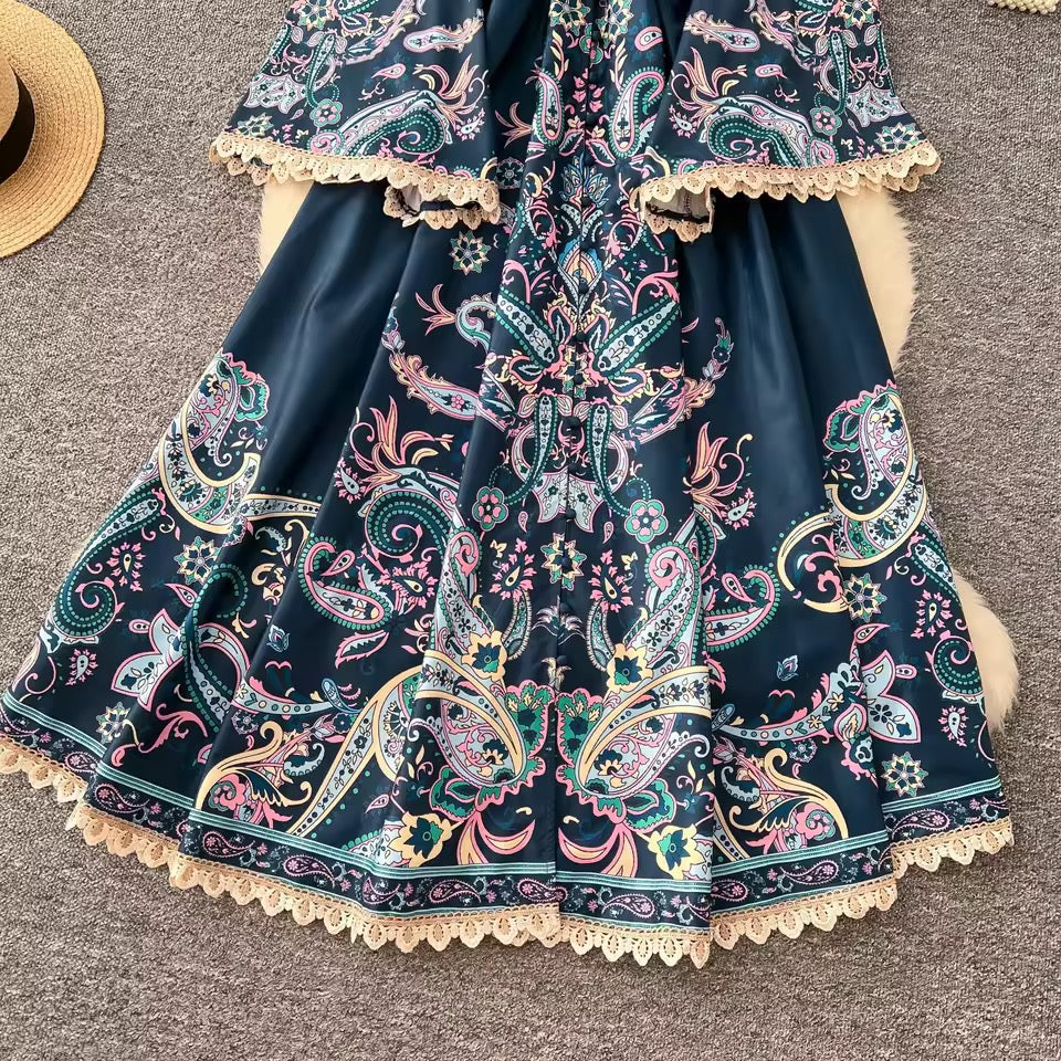 Blue Flare Sleeve Dress