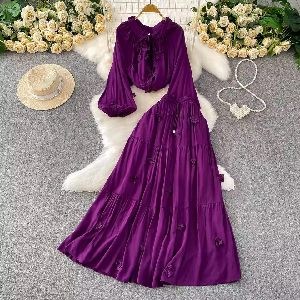 Purple Floral Skirt Set