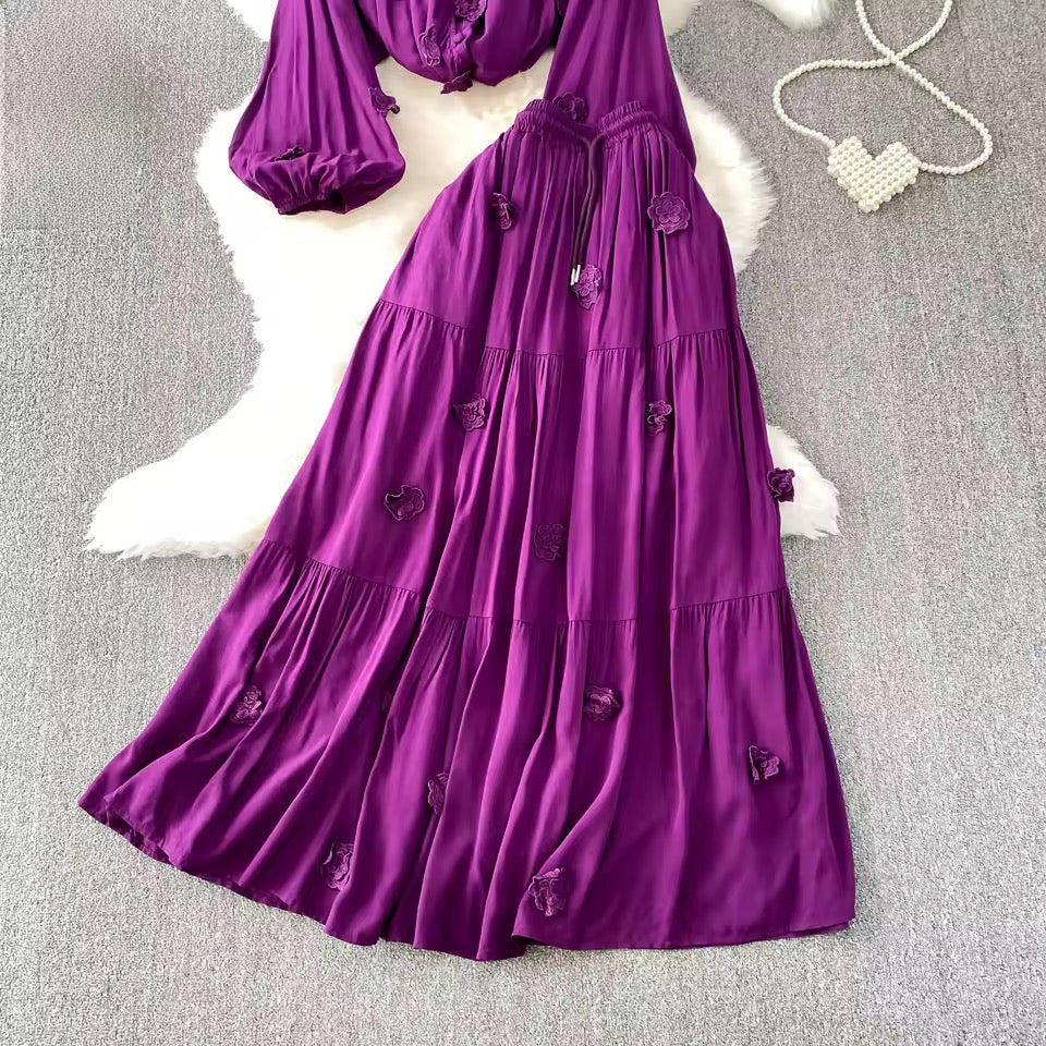 Purple Floral Skirt Set