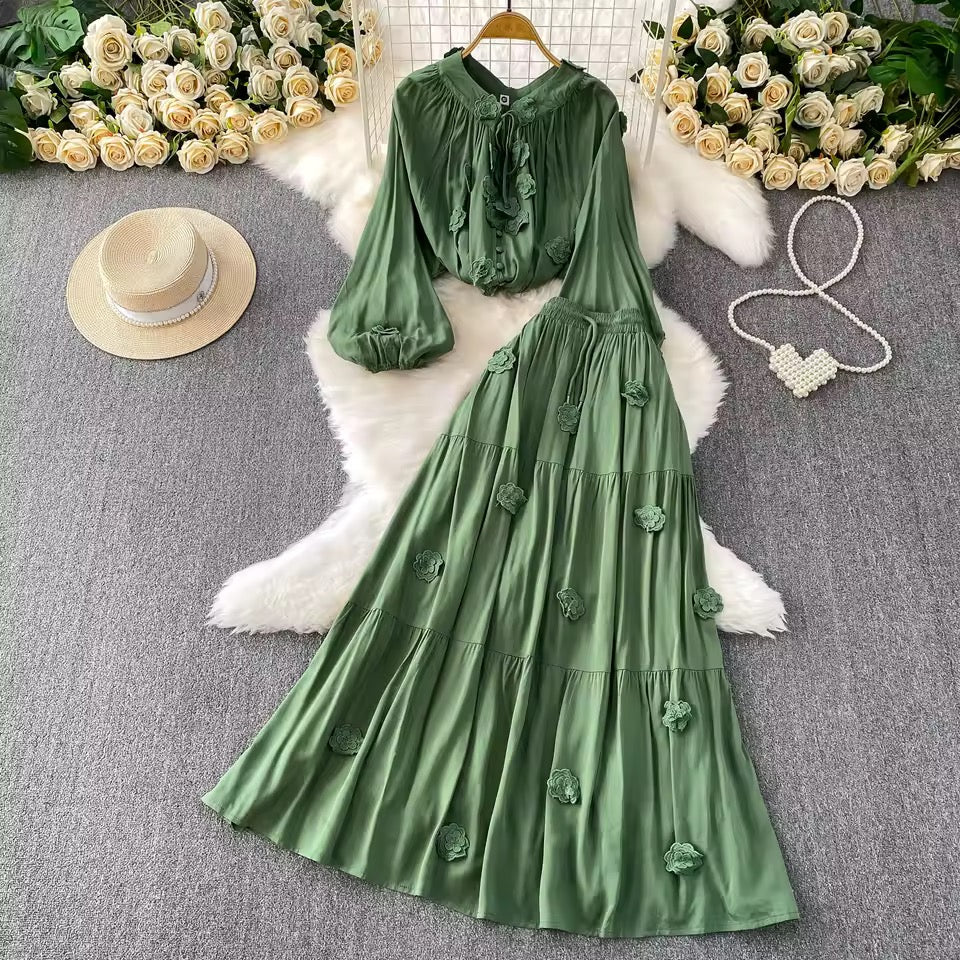 Green Floral Skirt Set