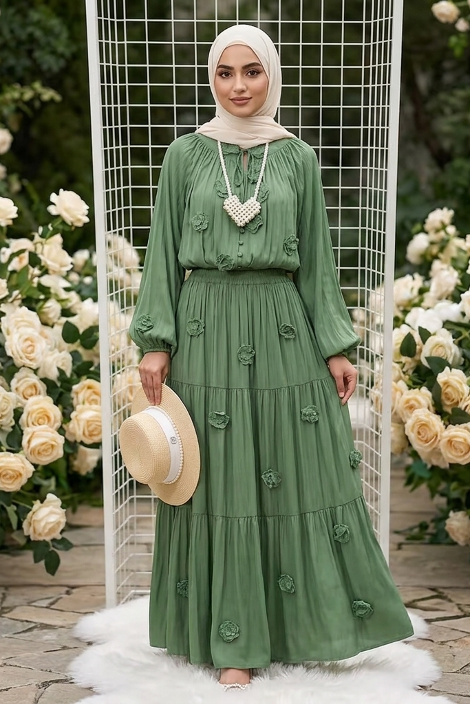Green Floral Skirt Set