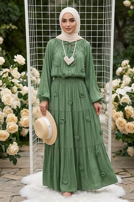 Green Floral Skirt Set