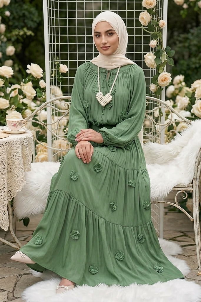 Green Floral Skirt Set