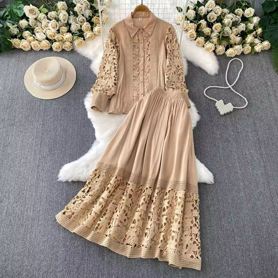 Beige Lace Skirt Set