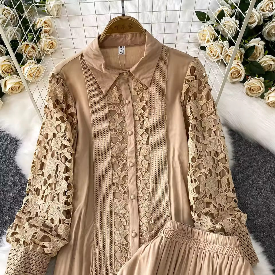 Beige Lace Skirt Set