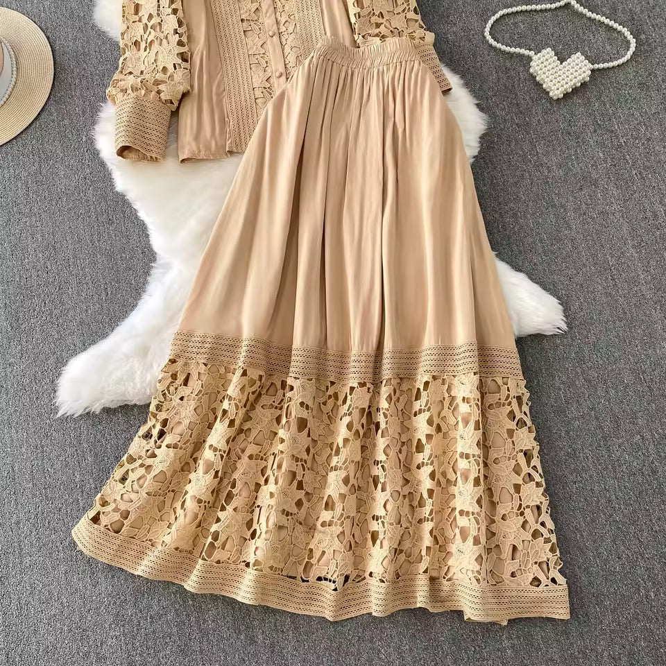 Beige Lace Skirt Set