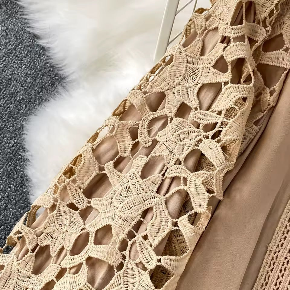 Beige Lace Skirt Set
