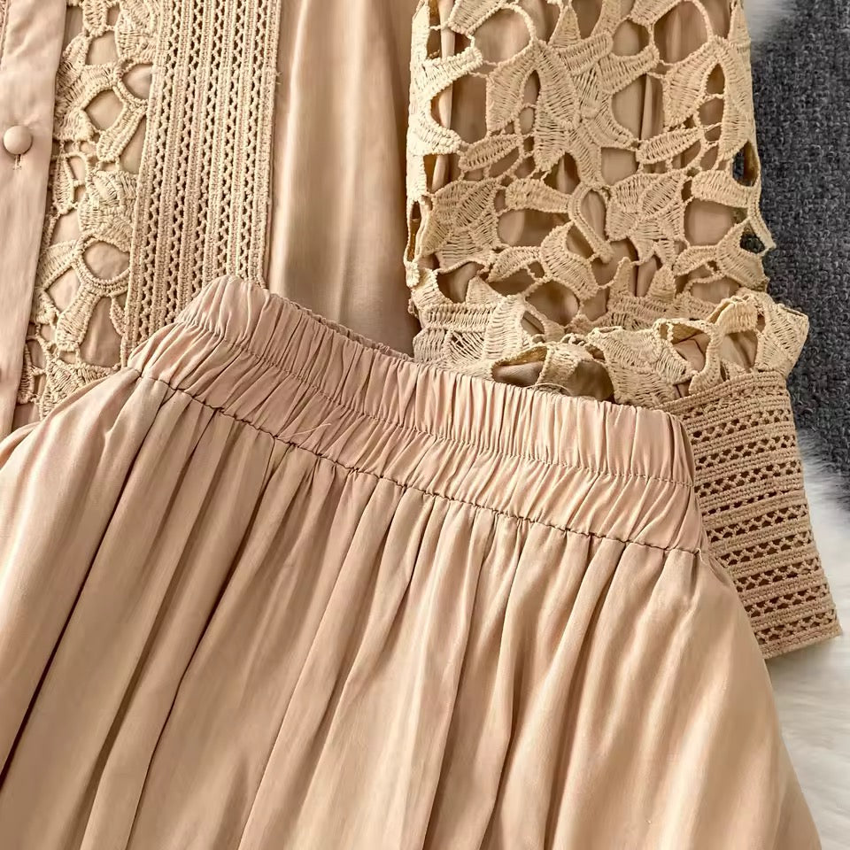 Beige Lace Skirt Set