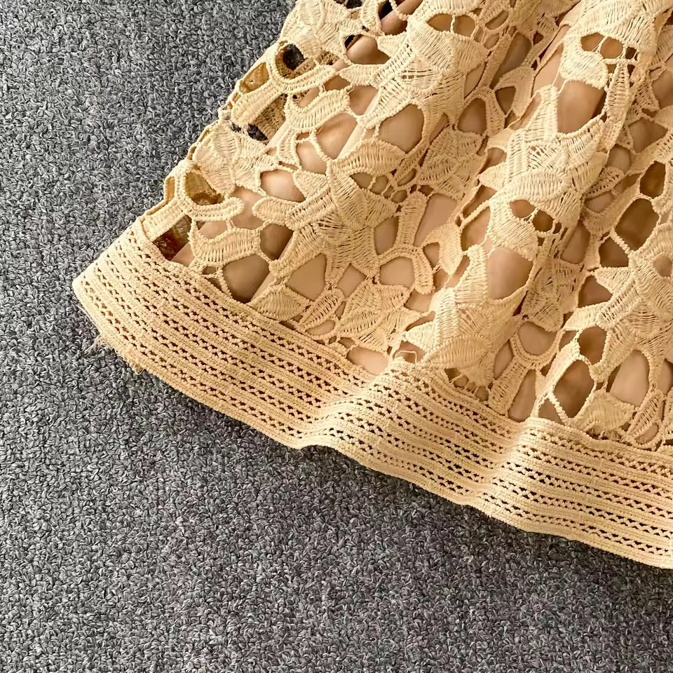 Beige Lace Skirt Set