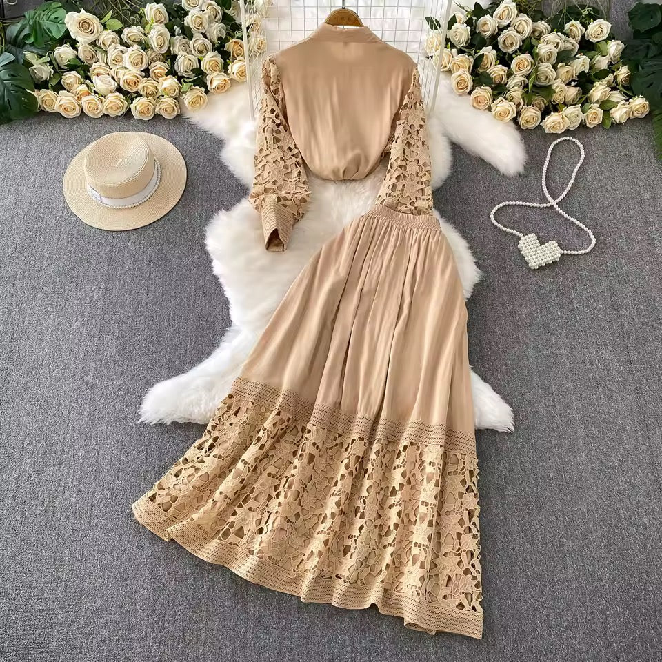 Beige Lace Skirt Set