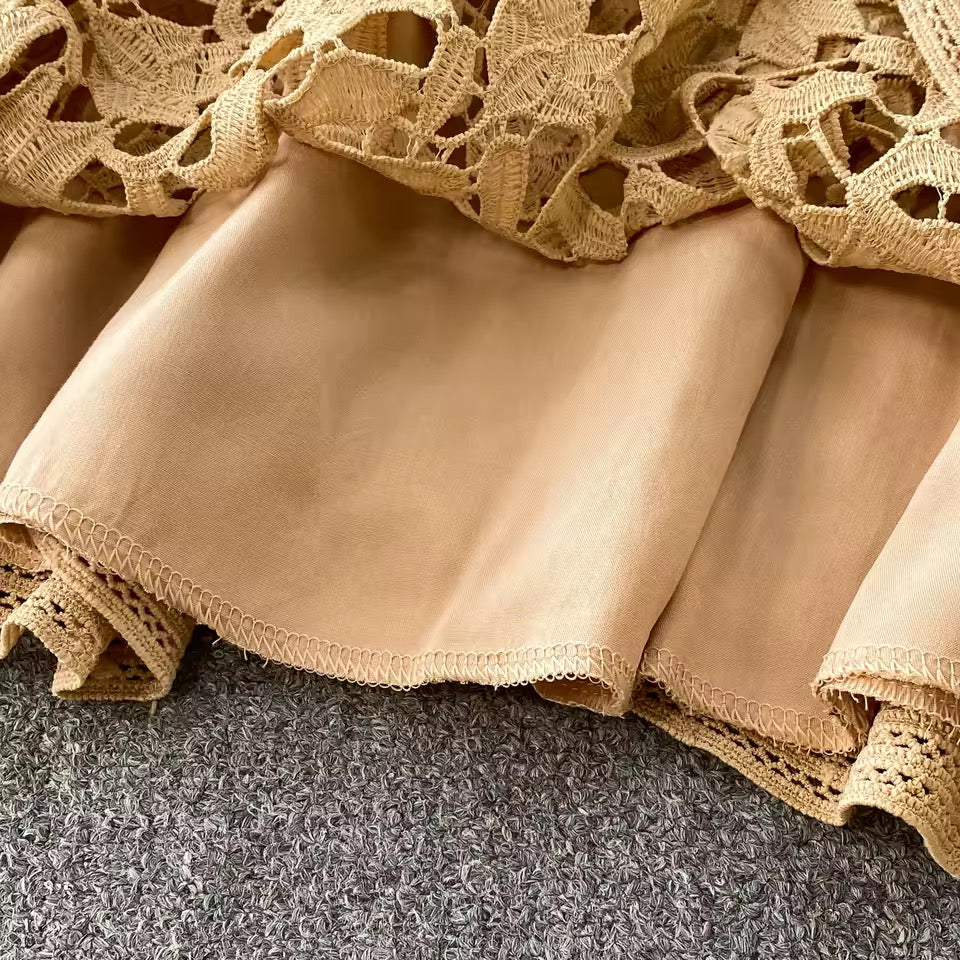 Beige Lace Skirt Set