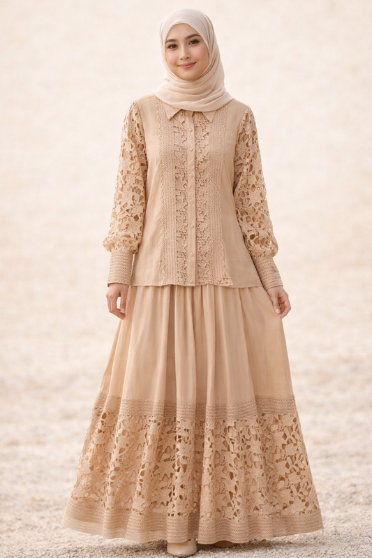 Beige Lace Skirt Set