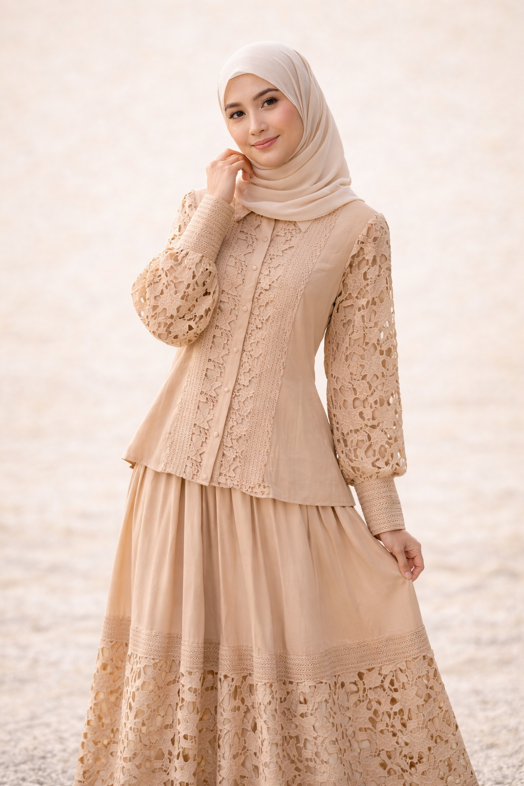 Beige Lace Skirt Set