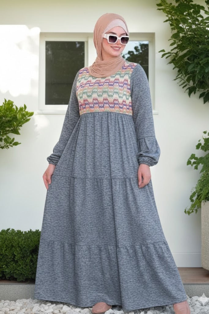 Embroidered Layered Winter Dress