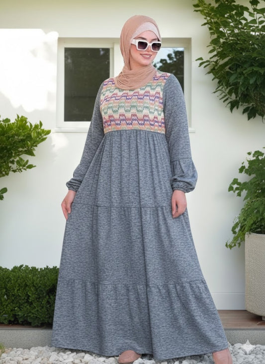 Embroidered Layered Winter Dress