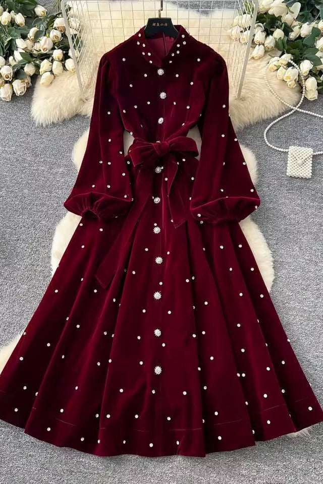 Elegant Diamond Dress-Red