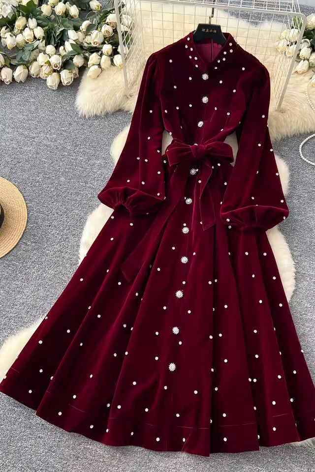 Elegant Diamond Dress-Red
