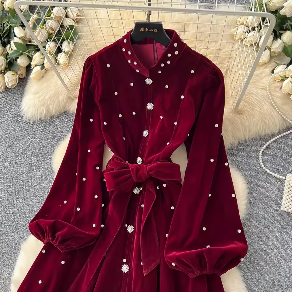 Elegant Diamond Dress-Red