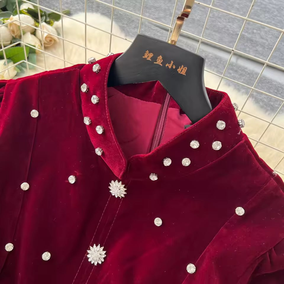 Elegant Diamond Dress-Red