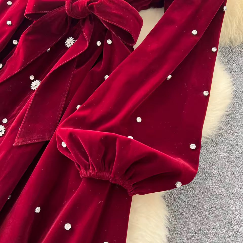 Elegant Diamond Dress-Red