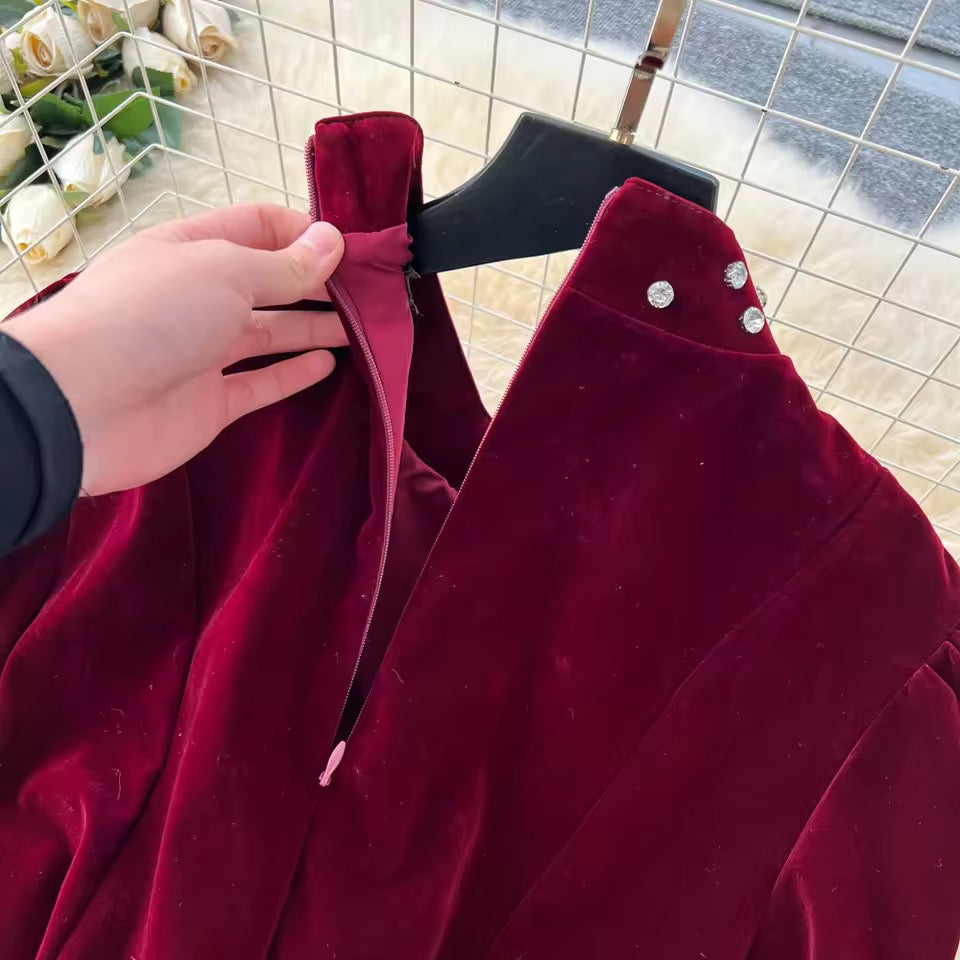 Elegant Diamond Dress-Red