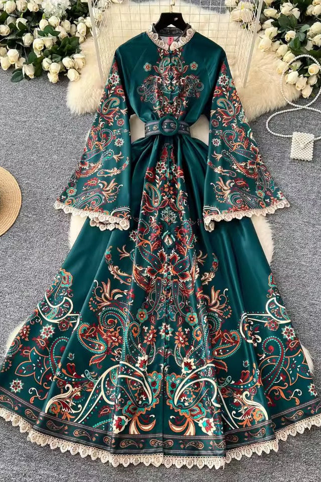 Green Flare Sleeve Dress