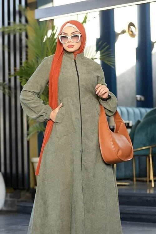 Ribbed Velvet Zip Abaya