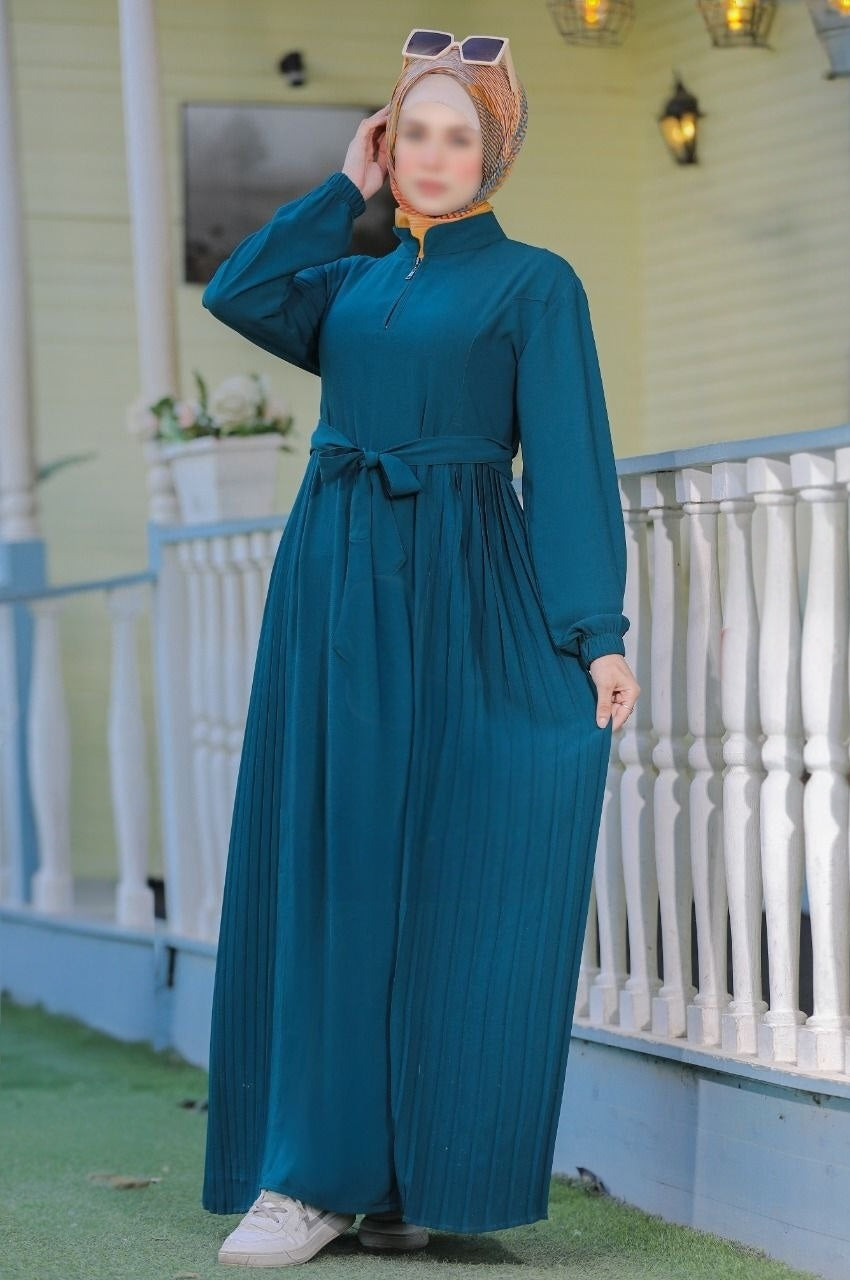 Pleated  Abaya With Belt