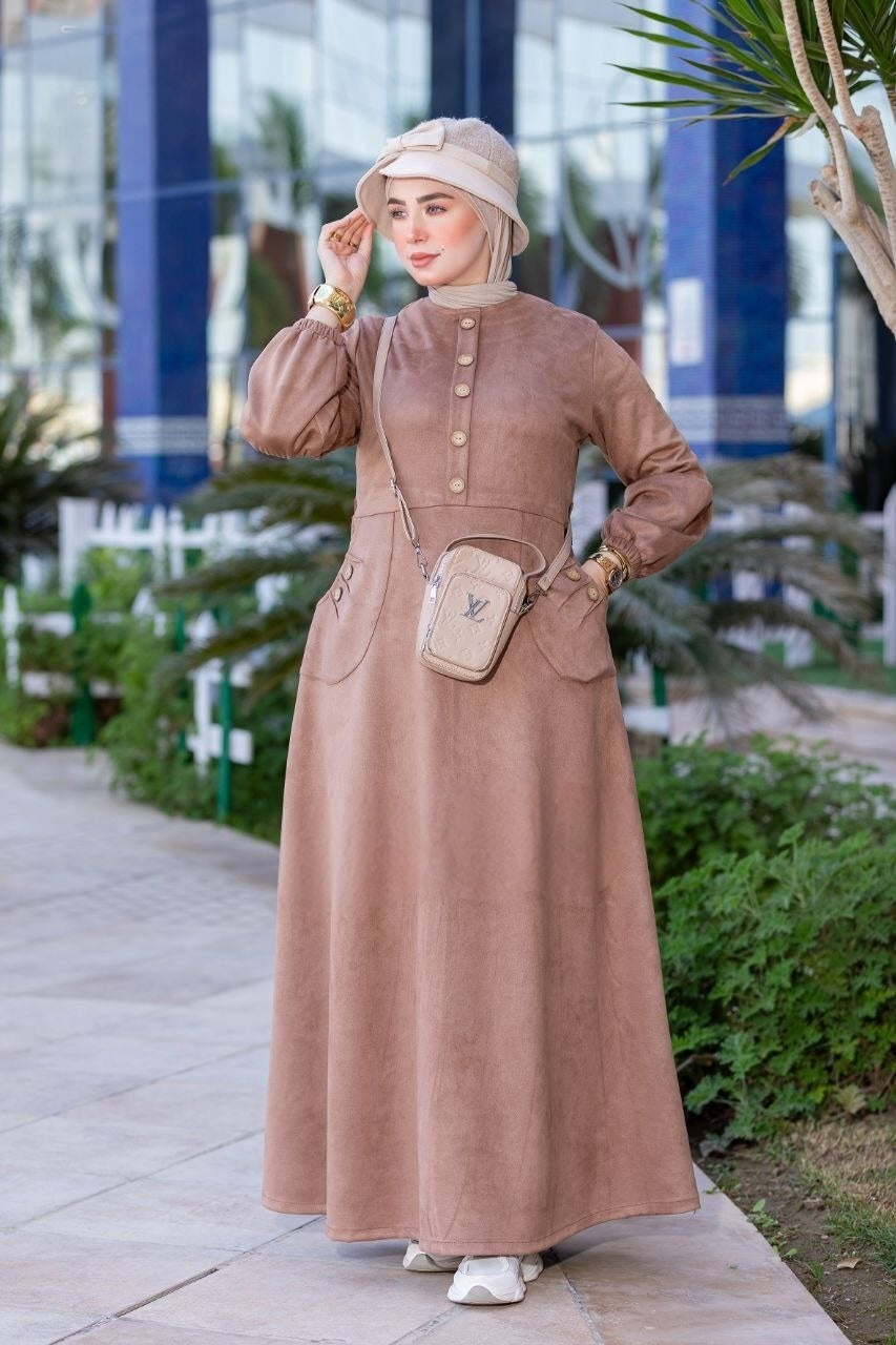 Suede Elegant Dress - Beige