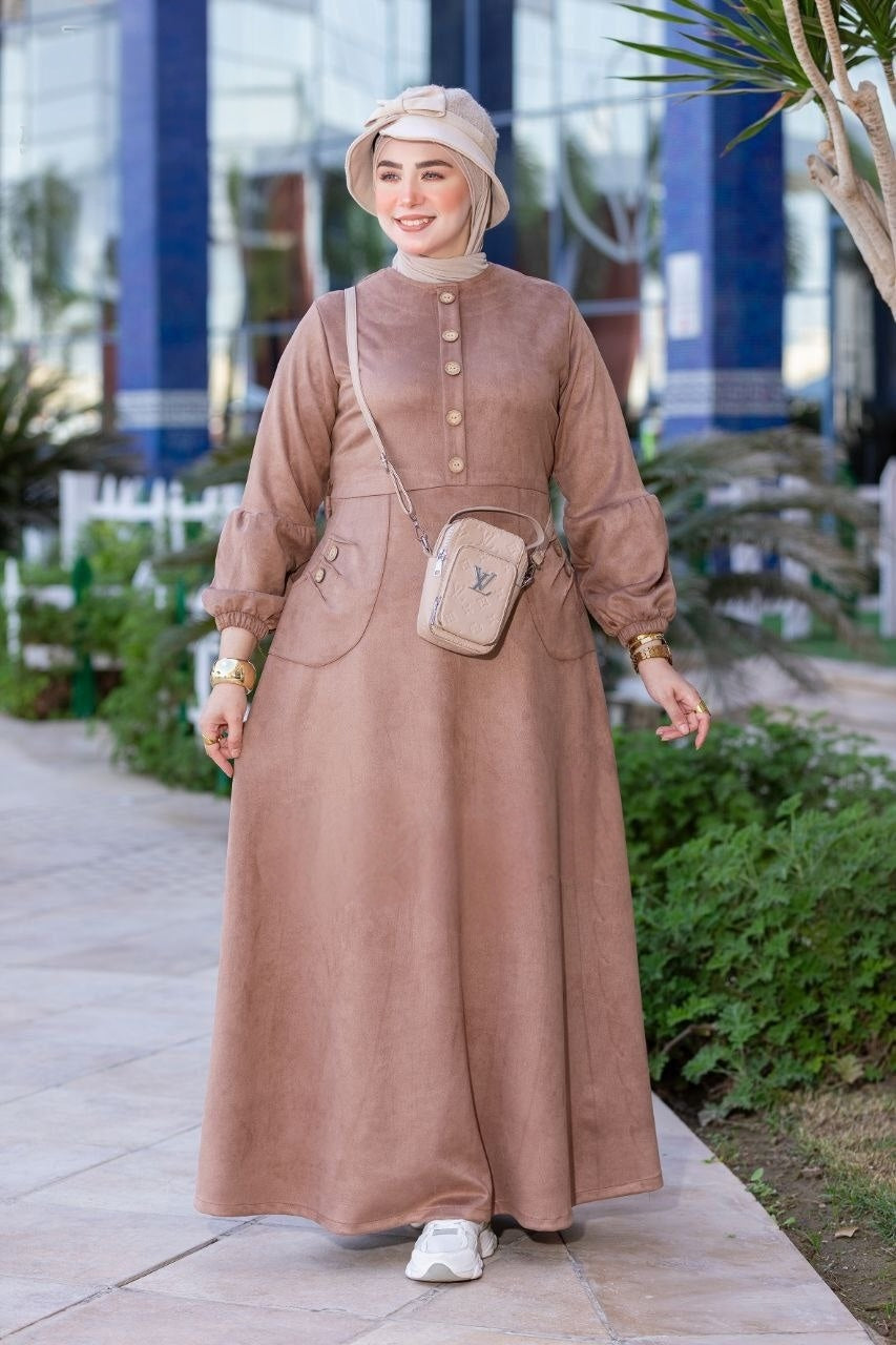 Suede Elegant Dress - Beige