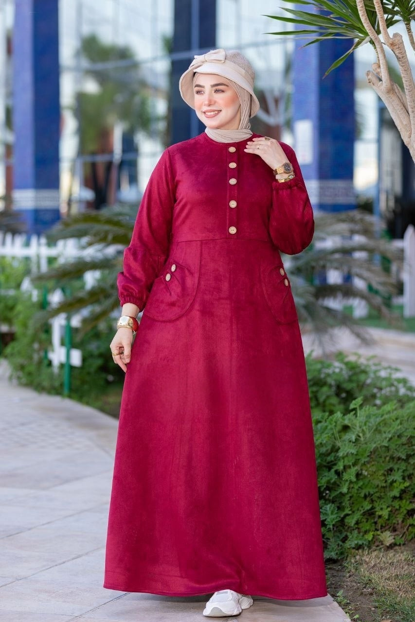 Suede Elegant Dress - Red
