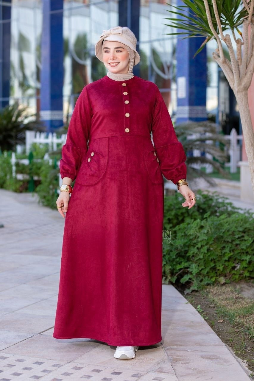 Suede Elegant Dress - Red