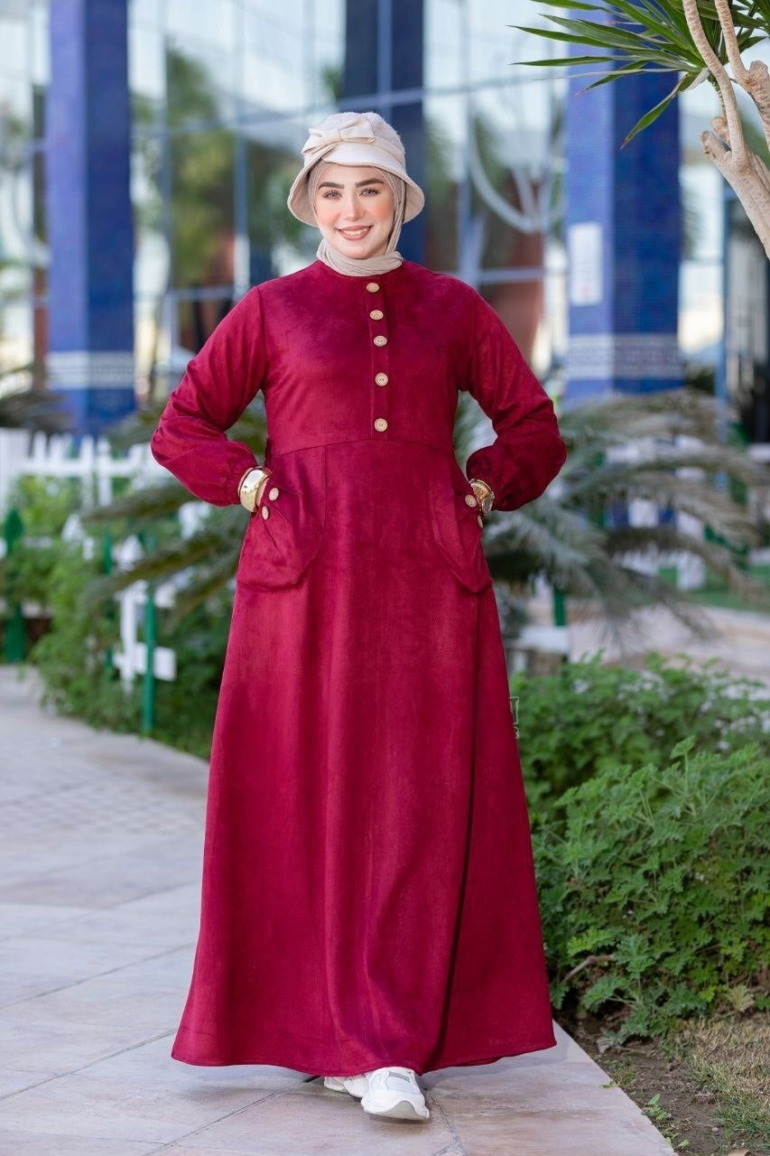 Suede Elegant Dress - Red