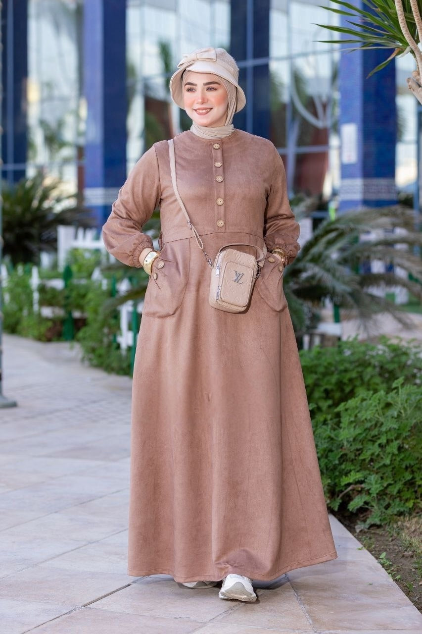 Suede Elegant Dress - Beige