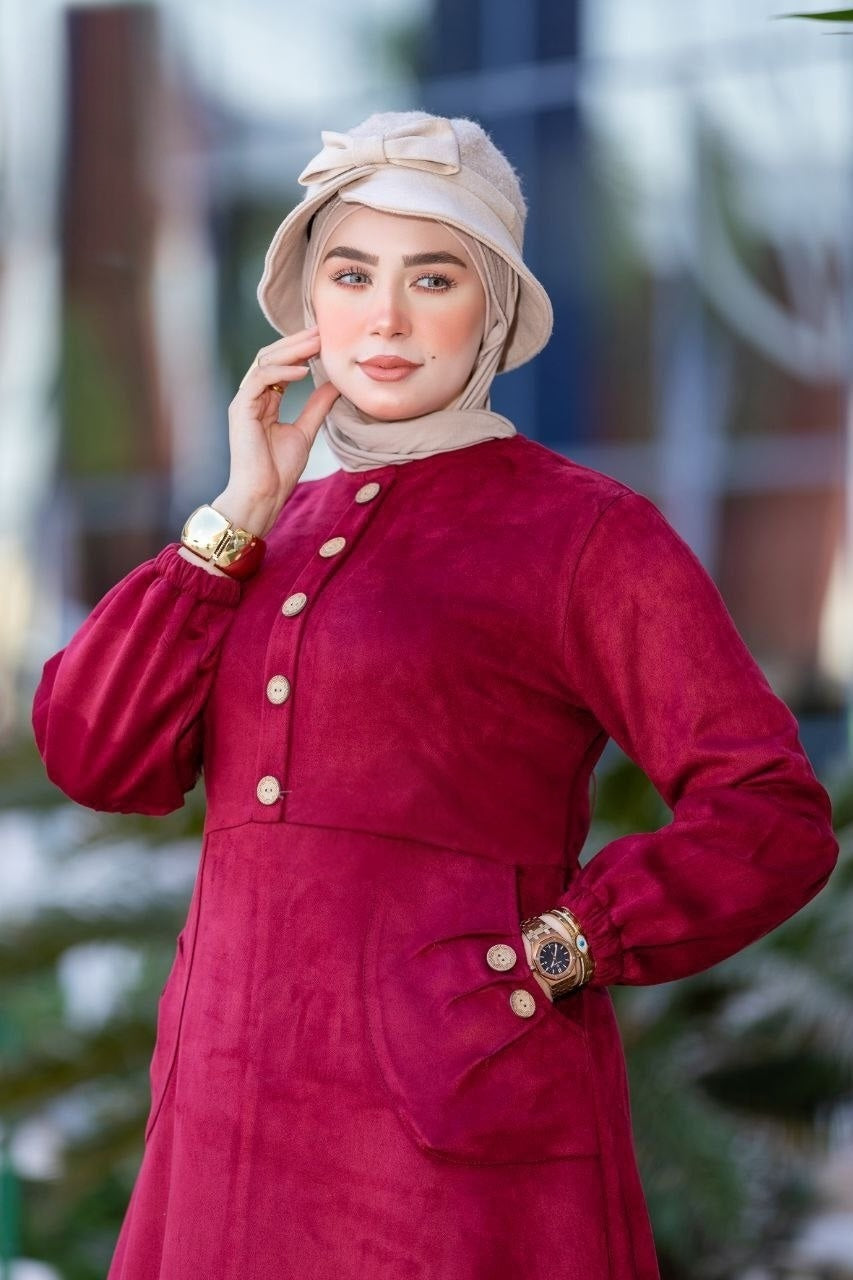 Suede Elegant Dress - Red