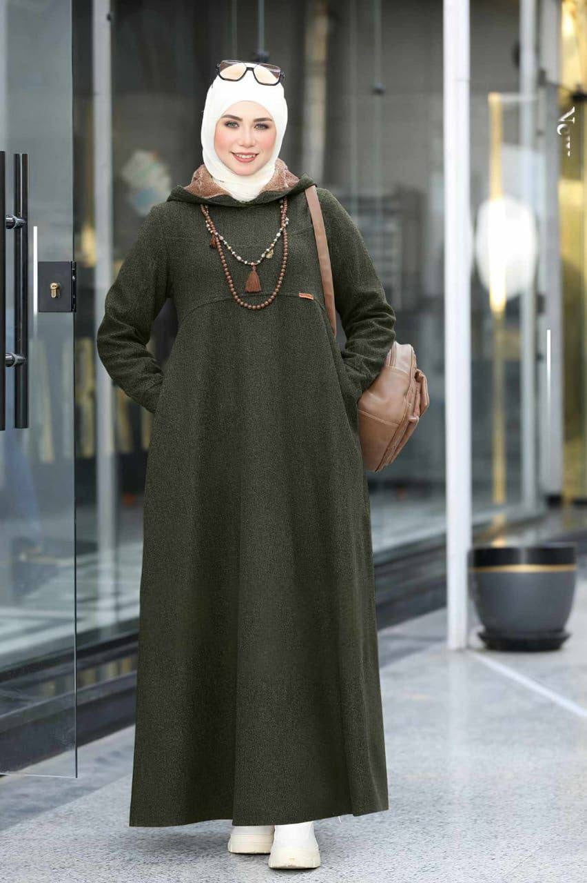 Fur Hoodie Dress - Green