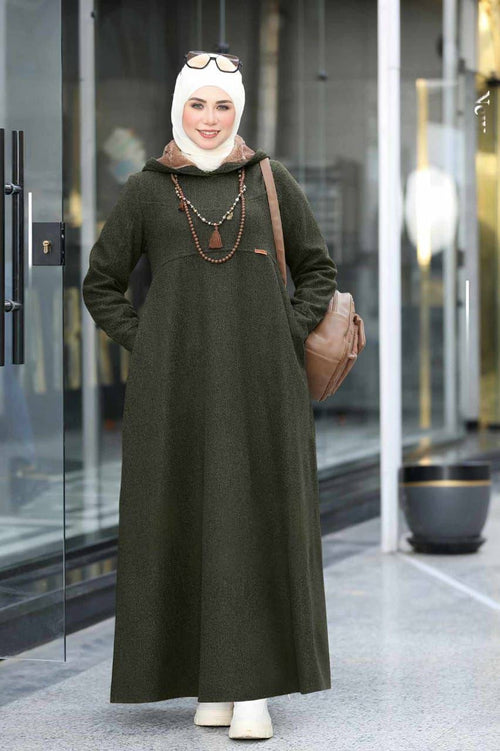 Fur Hoodie Dress - Green