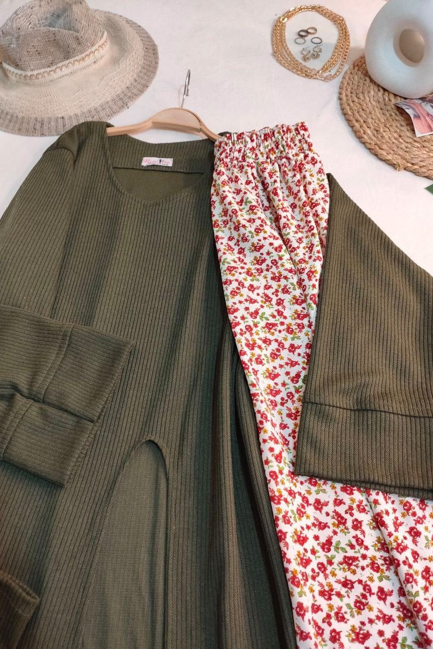 Three Pieces Skirt Set - Green