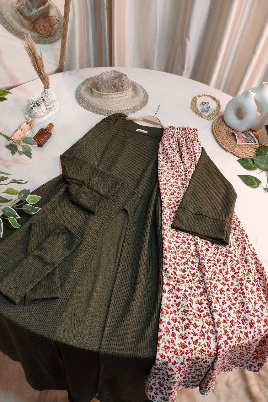 Three Pieces Skirt Set - Green