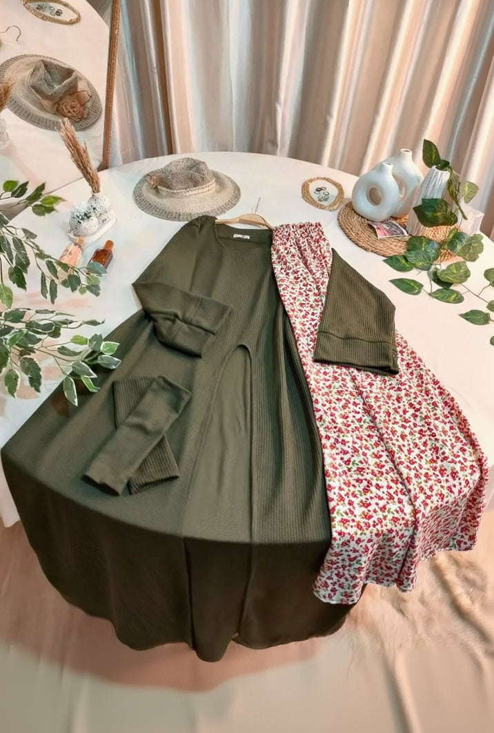 Three Pieces Skirt Set - Green